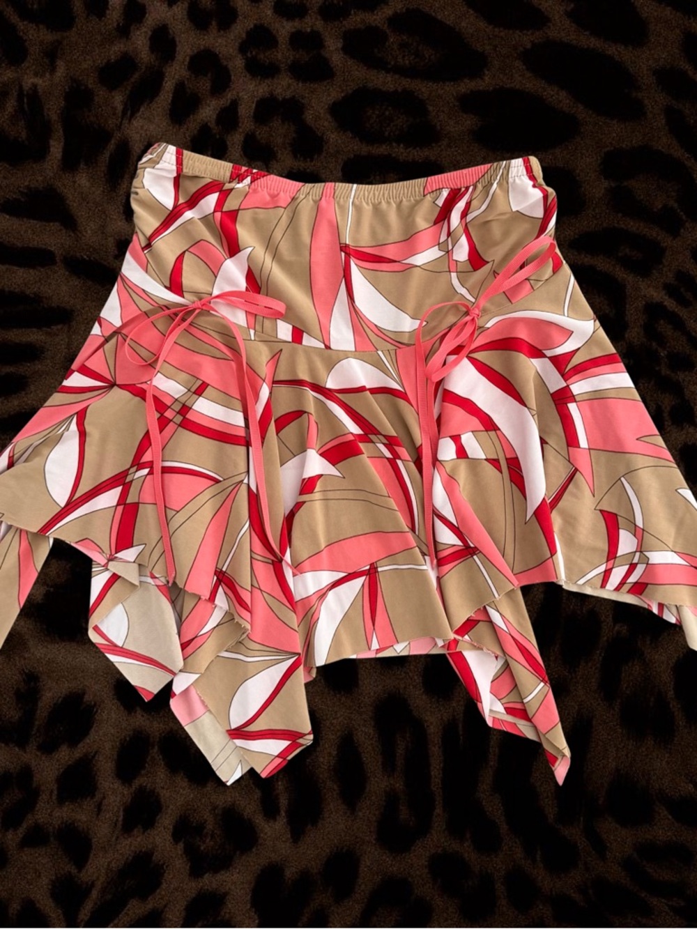 Amy Byer Coral, Tan & White Asymmetrical Mini Skirt